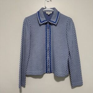 St. John Sport Diagonal Blue Stripe Collared Full Zip Sweater Size P Made in USA
